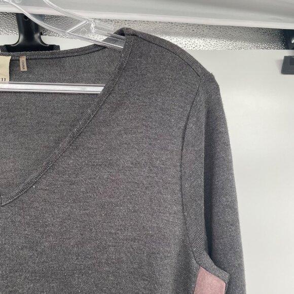 Ecru Women's Leather Trimmed Top Long Sleeve Gray/Mauve Size Small - Picture 4 of 9